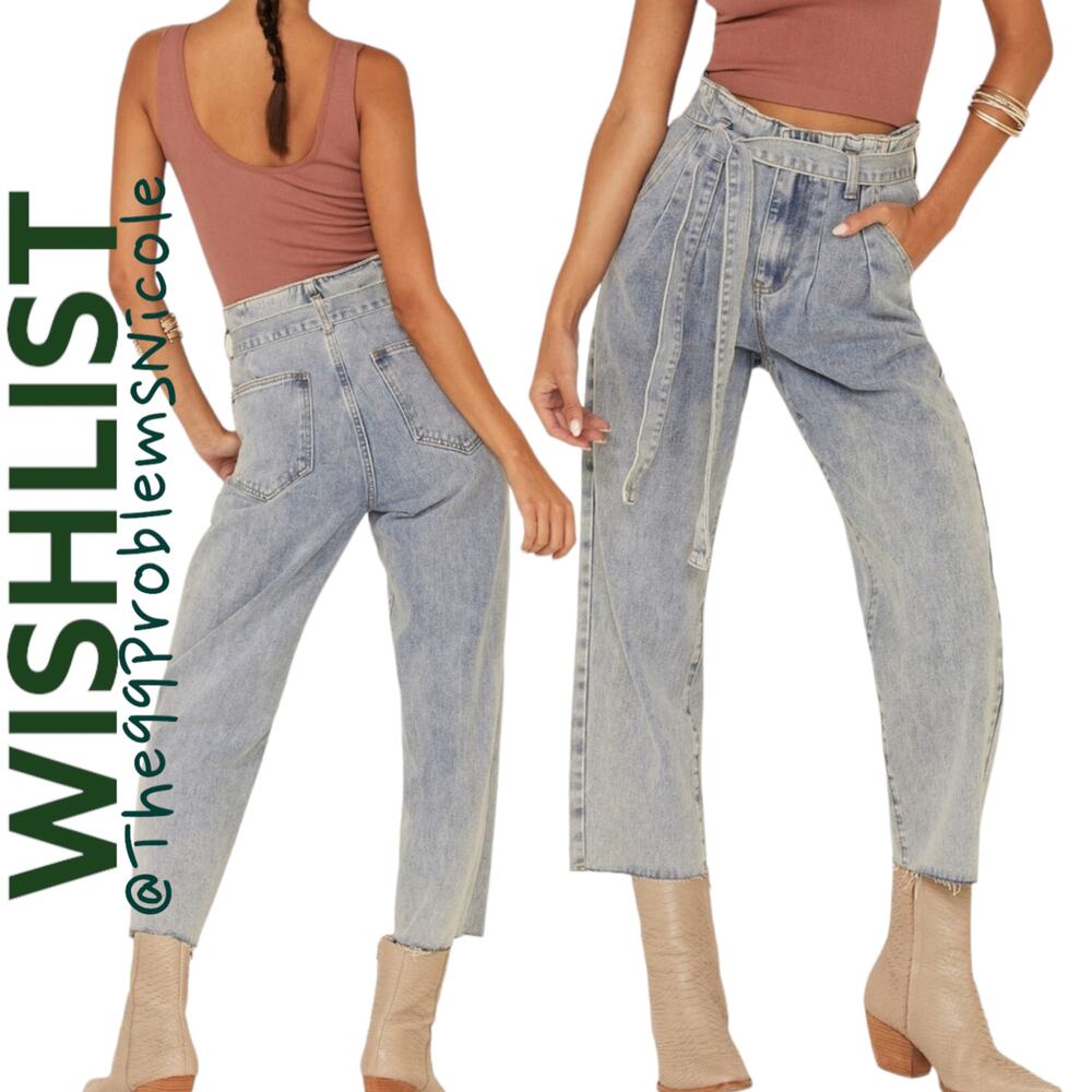 Wishlist Women's Acid Wash Tie Waist High Rise Jeans